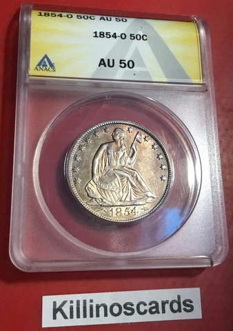 1854-O Seated Liberty Half Dollar ANACS AU50 Cover