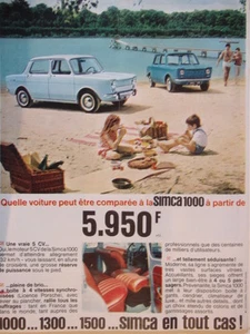 PUBLICITÉ QUELLE VOITURE PEUT ÊTRE COMPARÉE LA SIMCA 1000 A PARTIR DE 5.950 FRS - Picture 1 of 1