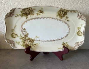 "Antigua bandeja oblonga floral Hermann Ohem Silesa marfil blanco 12""" - Imagen 1 de 6