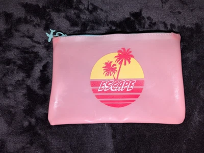 IPSY Glam Makeup  Bag Cyberpunk Retro Y2K Pink Blue Travel "ESCAPE" Palm Tree - Image 1 of 2