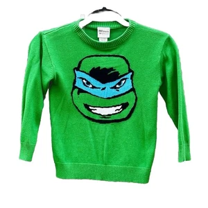 TMNT Blue Mask Leonardo Green Knit Kids Long Sleeve boys unisex Sweater Sz 5/6 - Picture 1 of 5