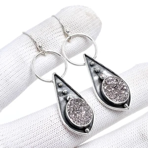 Titan Achat Druzy Edelstein Handarbeit 925 Sterling Silber Schmuck Ohrringe - Bild 1 von 4