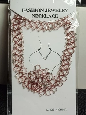 Gargantilla tatuaje Y2K collar elástico y anillo marrón henna vintage elástico boho años 90  Foto 1 de 3