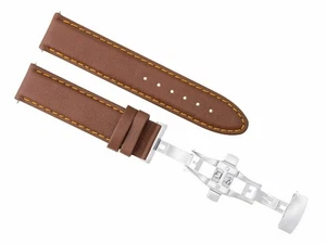 20MM SMOOTH LEATHER WATCH BAND STRAP DEPLOYMENT CLASP FOR BREGUET TAN L/BROWN OS - Picture 1 of 6
