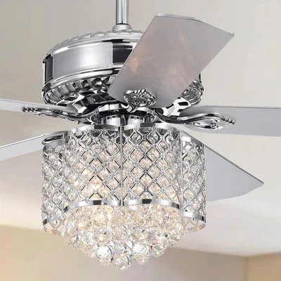 Deidor 52-inch Chrome Ceiling Fan with Crystal Chandelier - Image 1 of 4