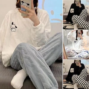 Damen Frauen Winter Fleece Flauschig Warm Kuschelig Weich Pyjama Set Schlafanzug - Bild 1 von 14