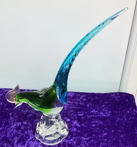 Murano Glass Blue & Green Road Runner/Pheasant (27cm) - Picture 1 of 22