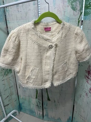 BCBGirls Size Small Button Front Short Sleeve Cropped Blazer Jacket Cream Frilly - Image 1 of 4