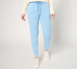 Felpa Jogger Denim & Co. Petite Washed French Terry blu fresco XL nuova - Foto 1 di 1