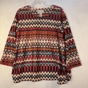 Alfred Dunner Women's - Geometric Multicolored 3/4 sleeve Top-Plus Size 2X - Picture 1 of 9