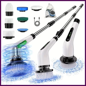 Elektrischer Spin Scrubber Kabellose Reinigungsbürste 7 Köpfe Teleskopstiel USB - Bild 1 von 9