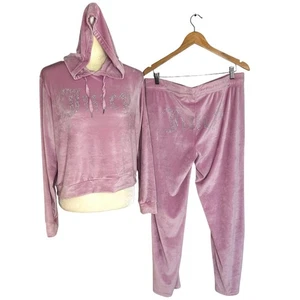 Chándal Juicy Couture Terciopelo XL Rosa Bling Sudadera con Capucha y Pantalones 2 piezas Estilo Y2K - Imagen 1 de 11