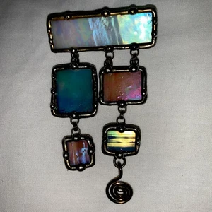 OOAK Artist Signed 1991 Vauquelin French Runway 18K Goldplate Art Glass Brooch - Picture 1 of 7