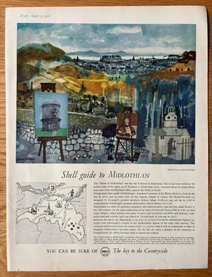 Leonard Rosoman SHELL GUIDE TO MIDLOTHIAN ADVERT Great Bardfield Artist 1960 - Image 1 of 2