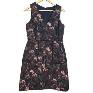 Ann Taylor Floral Detail Metallic Jacquard Sleeveless Classy Dress Navy Size 4 - Picture 1 of 6