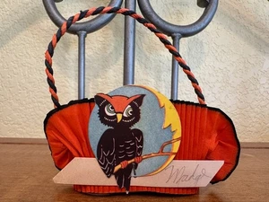 ANTICA TAZZA HALLOWEEN CARTA CREPE NOCE MANICO ATTORCIGLIATO Gufo Uomo nella Luna - Foto 1 di 4