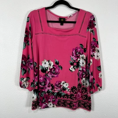 Blusa Mujer Colección JM M Rosa Floral Cuello Cuadrado Manga 3/4 Globo Foto 1 de 4