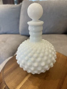 Milk Glass Hobnail Bottle white with Cork Topper Vintage 6" Tall - Picture 1 of 9