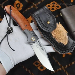 Top M390 Blade Folding Knife Ball Bearing Pocket Knife Flipper Desert Ironwood - Picture 1 of 16