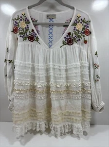 Fillyboo Boho Minikleid Gr. Small Blumen bestickt Prärie Landhaus Kern Spitze - Bild 1 von 7