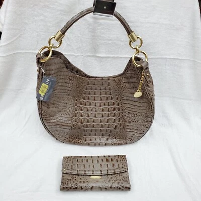 Brahmin Carmela Bag Clay Melbourne Hobo Shoulder /Matching Wallet Croc-Embossed - Image 1 of 4