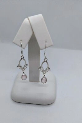 Pendientes de araña de cuarzo rosa gotas de piedras preciosas plata esterlina amor curación Reino Unido Foto 1 de 4