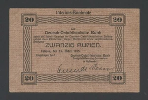 GERMAN EAST AFRICA 20 rupien 1915 Krause 45b good EF World Paper Money - Picture 1 of 4