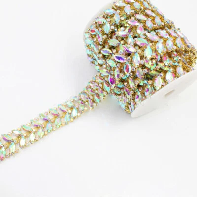 DIY 90cm Crystal Rhinestone Metal Chain Trim Wedding Motif Ribbon Edging Decor - image 1 of 4