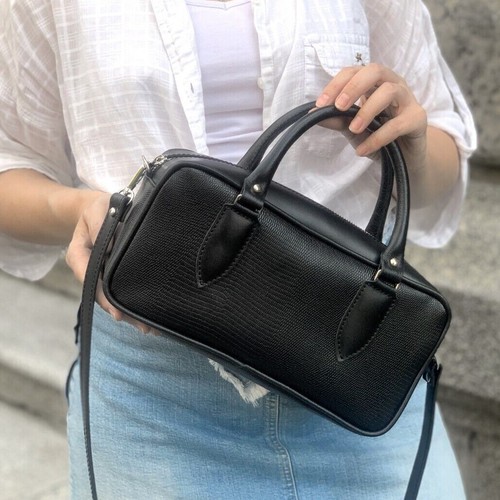 COACH Borsa a mano da donna in VERA PELLE fatta a mano nera a tracolla rettile