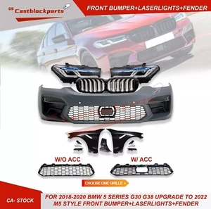 For 2018-20 BMW 5' G30 Upgrade to 2022 M5 Style Front Bumper+Laserlights+Fender - Picture 1 of 9