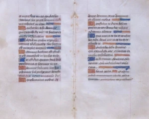 ca.1450 medieval Book of Hours manuscript bifolio,19 gold initials on color. - Picture 1 of 2