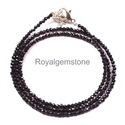 AAA Original Natürlich Schwarz Spinell Mikro Facettiert Runde Perlen 100% 2MM - Bild 1 von 3