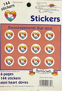 Vintage 90s Sonrise Creations Stickers 6 Page Pack ~ Rainbow Heart Dove Peace - Picture 1 of 5