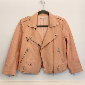 Rebecca Minkoff XS Blush Pink Perforated Leather Biker Jacket Lambskin Lined - Picture 1 of 5