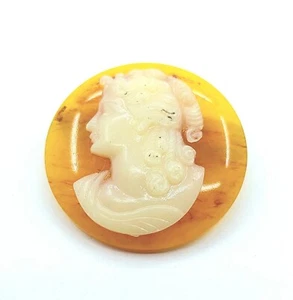 Vintage 1930's Orange Translucent Lucite Cameo Left Facing Roman Woman - Picture 1 of 6