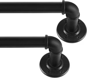 Paquete de 2 postes de cortina industriales de metal negros para ventanas 122 cm-218 cm - Imagen 1 de 6