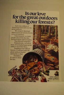 Póster vintage de búho leñoso ¿Nuestro amor por el aire libre está matando nuestros bosques? Foto 1 de 4