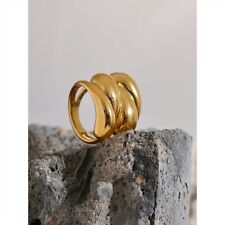 18k Yellow Gold Plated Stainless Silver Size Ring for Women Cubic Solid Jewelry