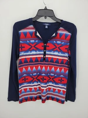 Top Ralph Lauren Chaps Mujer Grande Rojo Blanco Azul Azteca Suroeste Henley Foto 1 de 4
