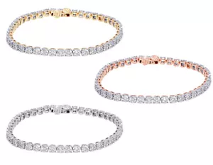 Round Cluster 3 1/2 CT Real Diamond Tennis Bracelet Gold 4MM 7.75" - Picture 1 of 8