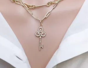 Schlüsselform Anhänger Pflasterstein Diamant Anhänger 925 Sterlingsilber Schmuck Geschenk für Frau - Bild 1 von 7