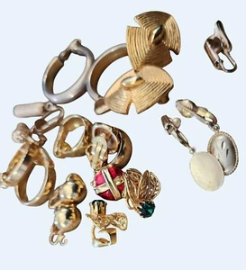 Lote de 10 pares de pendientes de clip vintage aros colgantes tono dorado retro - Imagen 1 de 6