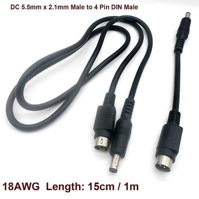 4 Pin DIN Male to 5.5mm x 2.1mm Male DC Power Cable Printer Stage Lighting 18AWG - Image 1 of 4