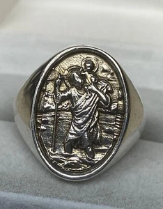 Saint Christopher Solid Men's Ring Sterling Silver 925 Sizes 7-16 - Picture 1 of 10