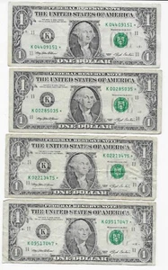 1993 $1 Federal Reserve Notes (4) Gorgeous STAR NOTES  Dallas District  Lot of 4 - Picture 1 of 2