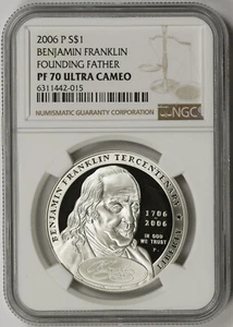 2006-P Ben Franklin Founding Father Silver Commemorative $1 PF 70 Ultra Cam NGC - Picture 1 of 4