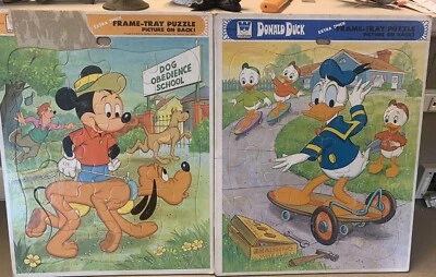 VintageDisney  Donald Duck Mickey Mouse Frame Tray Puzzles Set Of 2 Whitman - Image 1 of 4