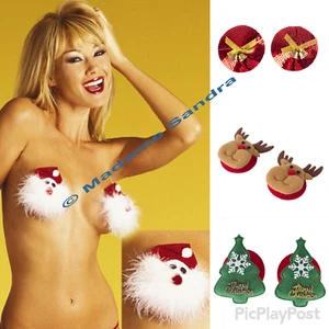 CUBIERTAS PARA PEZONES DE NAVIDAD BURLESQUE SECRET SANTA RUDOLPH CAMPANA TINTINEO BORLA TETAS - Imagen 1 de 8