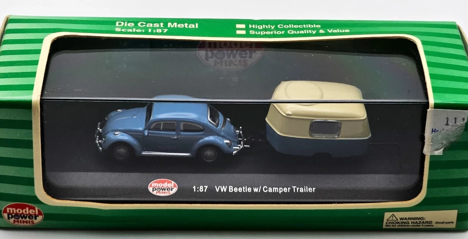 Model Power Mini VW Beetle with Camper Trailer 1:87 Scale (A9) - Image 1 of 4