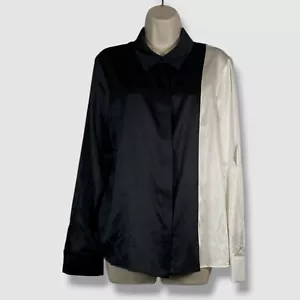 Alice + Olivia Women's Black Silk Colorblock Collared Willa Blouse Top Size XL - Picture 1 of 5